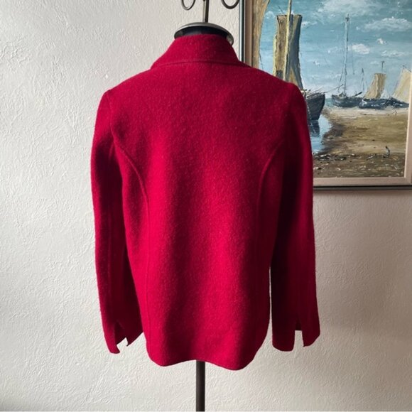 Red embroidered wool one-button 100% wool cardigan in size medium - Picture 7 of 13